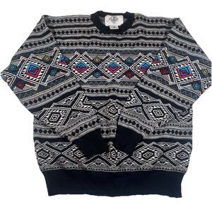 Vintage JD Sun Valley Virgin Wool Sweater Aztec Southwestern Geometric Large